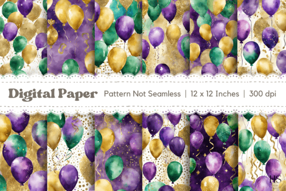 Download 12 Mardi Gras Glitter Balloons Pattern - Balloons Collection