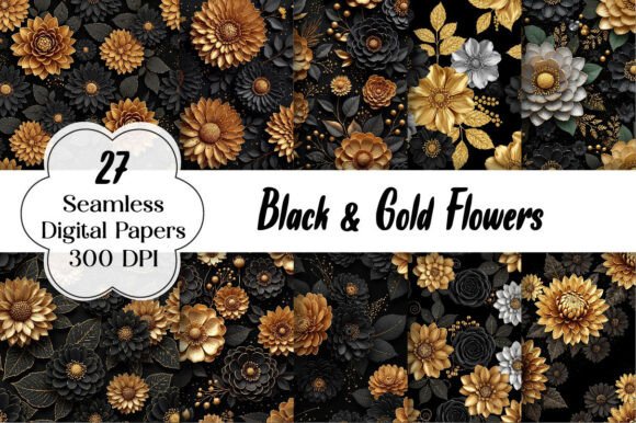 Download Black &amp; Gold Flowers Seamless Papers - Premium Bundle
