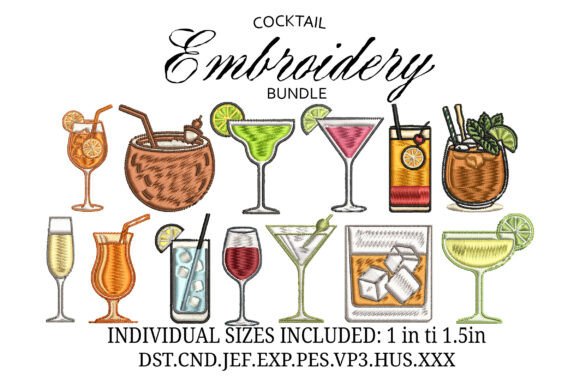 Download Cocktail Icons Embroidery Design Bundle - Cocktail Collection