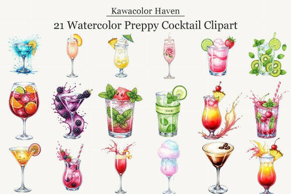 Download Watercolor Preppy Cocktail Clipart - Cocktail Collection