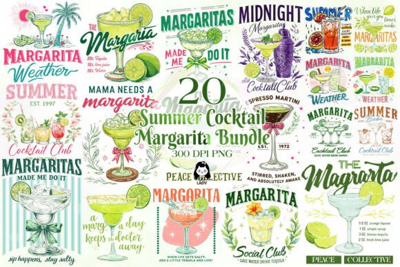 Download Summer Cocktail Margarita Clipart Bundle - Cocktail Collection