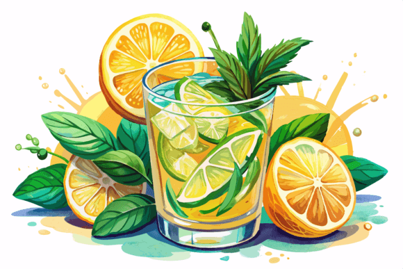Download Summer Cocktail with Lemon Mint Clipart - Cocktail Collection