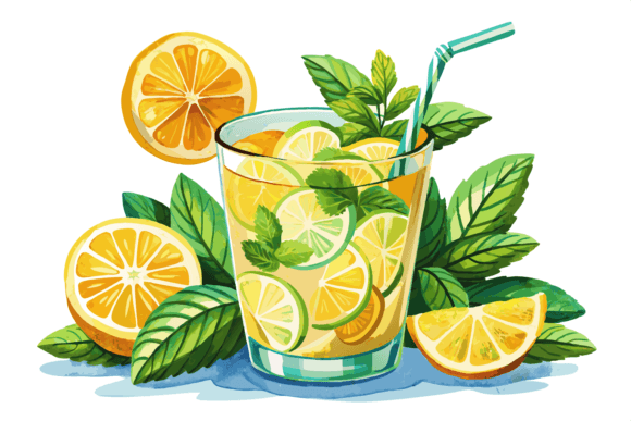Download Summer Cocktail with Lemon Mint Clipart - Cocktail Collection