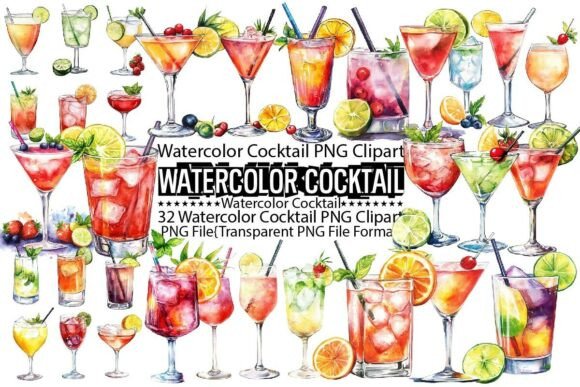 Download Watercolor Cocktail Sublimation Bundle - Cocktail Collection