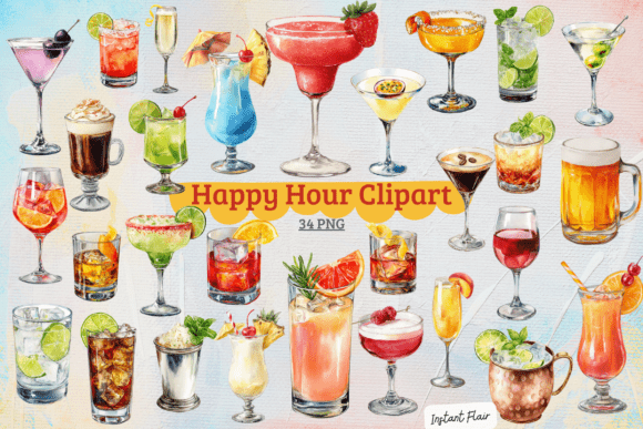 Download Happy Hour Cocktail Clipart Bundle - Cocktail Collection