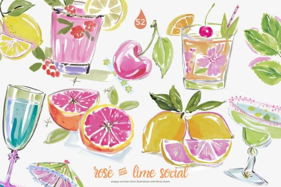 Download Preppy Cocktail Watercolor Clipart Set - Cocktail Collection
