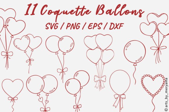 Download 11 Coquette Bow Balloons Line Art SVG - Balloons Collection