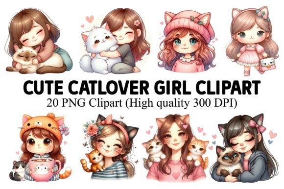 Download Cute Catlover Girl Clipart - Catlover Collection
