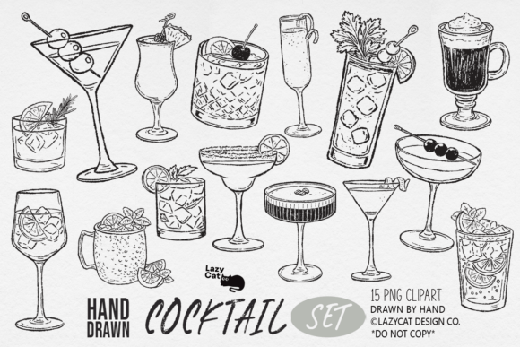 Download Cocktail Summer Set Hand Drawn PNG - Cocktail Collection