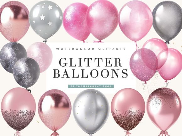 Download Pink Glitter Balloons Clipart Bundle - Balloons Collection